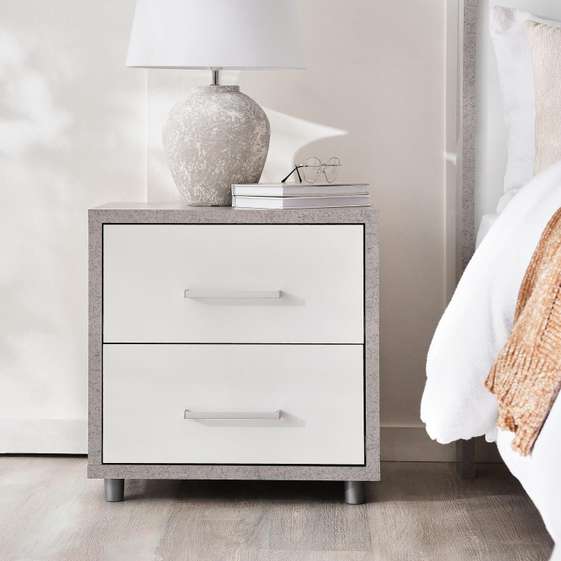 Evershine Nightstand With 2 Drawer - Greywhite Gloss
