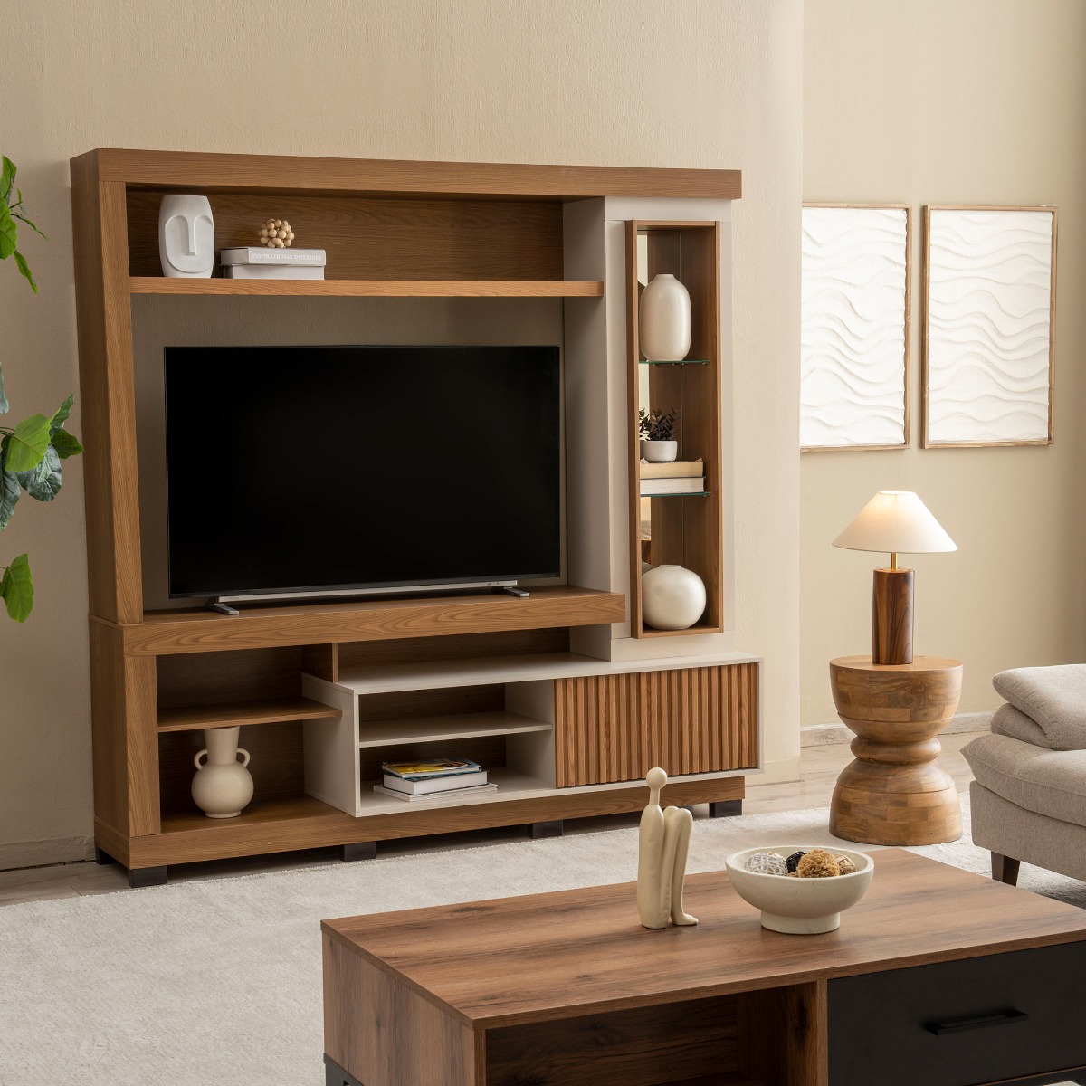 LUIZA ENTERTAINMENT UNIT UP TO 55 INCHES - DARK BROWN & OFF