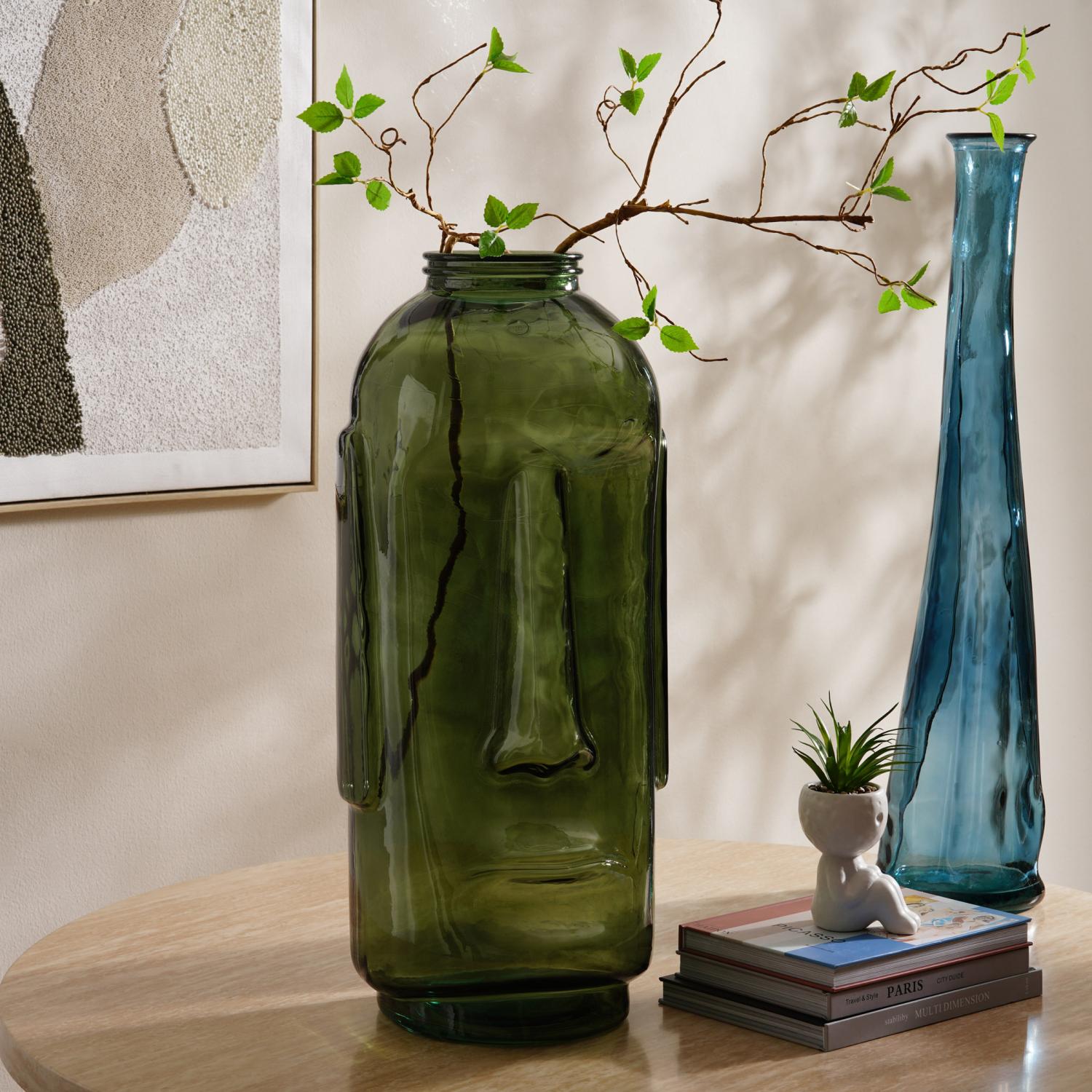 Buy Jaden Recycled Glass Face design Vase 30x69cm - Green